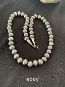 Native American Navajo Pearls 10 mm Sterling Silver Bead Necklace 18 00379