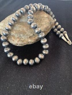 Native American Navajo Pearls 10 mm Sterling Silver Bead Necklace 18 00379
