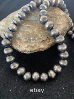 Native American Navajo Pearls 10 mm Sterling Silver Bead Necklace 18 00379