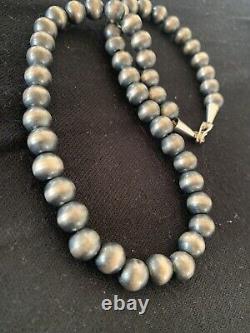 Native American Navajo Pearls 10 mm Sterling Silver Bead Necklace 18 00379