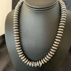 Native American Navajo Pearls 12 mm Sterling Silver Flat Bead Necklace 18 11485