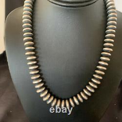 Native American Navajo Pearls 12 mm Sterling Silver Flat Bead Necklace 18 11485