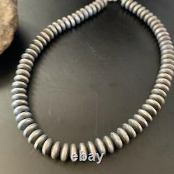 Native American Navajo Pearls 12 mm Sterling Silver Flat Bead Necklace 18 11485