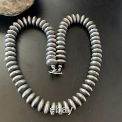 Native American Navajo Pearls 12 mm Sterling Silver Flat Bead Necklace 18 11485