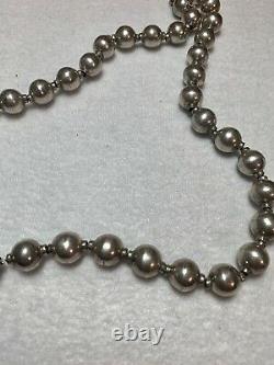 Native American Navajo Pearls 26 Sterling Silver Bench Bead Necklace 108 Gram