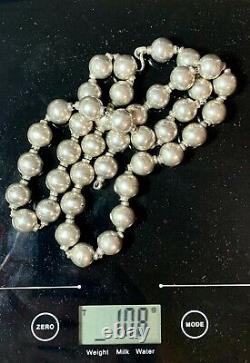 Native American Navajo Pearls 26 Sterling Silver Bench Bead Necklace 108 Gram