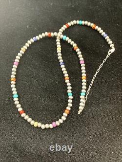 Native American Navajo Pearls 4mm Sterling Silver Bead Necklace 16 Sale 10870