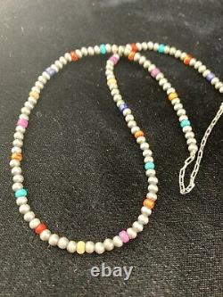 Native American Navajo Pearls 4mm Sterling Silver Bead Necklace 16 Sale 10870