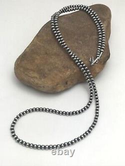 Native American Navajo Pearls 5 mm Sterling Silver Bead Necklace 36