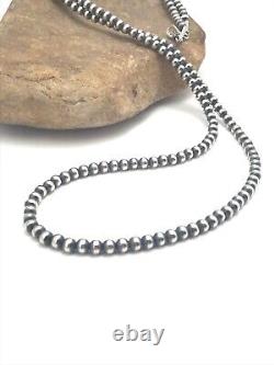 Native American Navajo Pearls 5 mm Sterling Silver Bead Necklace 36