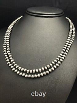 Native American Navajo Pearls 5 mm Sterling Silver Bead Necklace 36