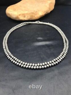 Native American Navajo Pearls 5 mm Sterling Silver Bead Necklace 36