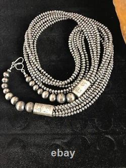 Native American Navajo Pearls 6 Strands Sterling Silver Bead Necklace 30
