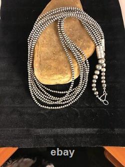 Native American Navajo Pearls 6 Strands Sterling Silver Bead Necklace 30