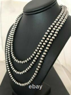 Native American Navajo Pearls 6 mm Sterling Silver Bead Necklace 60 Sale Gift