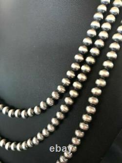 Native American Navajo Pearls 6 mm Sterling Silver Bead Necklace 60 Sale Gift