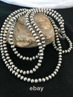 Native American Navajo Pearls 6 mm Sterling Silver Bead Necklace 60 Sale Gift