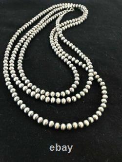 Native American Navajo Pearls 6 mm Sterling Silver Bead Necklace 60 Sale Gift