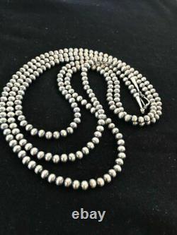 Native American Navajo Pearls 6 mm Sterling Silver Bead Necklace 60 Sale Gift