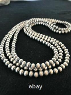 Native American Navajo Pearls 6 mm Sterling Silver Bead Necklace 60 Sale Gift