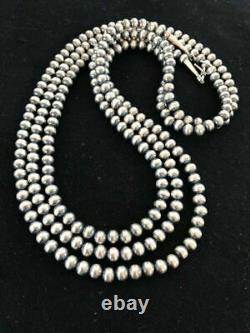 Native American Navajo Pearls 6 mm Sterling Silver Bead Necklace 60 Sale Gift