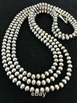 Native American Navajo Pearls 6 mm Sterling Silver Bead Necklace 60 Sale Gift