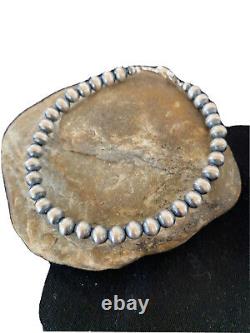 Native American Navajo Pearls 6mm Beads 7 Sterling Silver Bracelet 1405