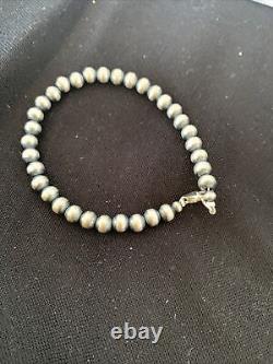Native American Navajo Pearls 6mm Beads 7 Sterling Silver Bracelet 1405