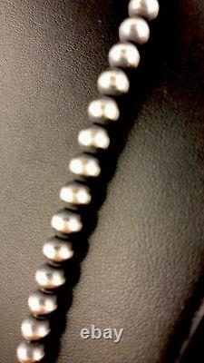 Native American Navajo Pearls 6mm Sterling Silver Bead Necklace 26 Sale A388