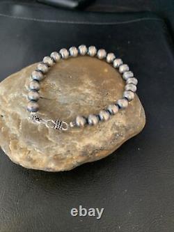 Native American Navajo Pearls 7mm Beads 7 Sterling Silver Bracelet 14180