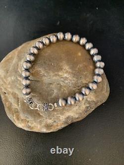 Native American Navajo Pearls 7mm Beads 7 Sterling Silver Bracelet 14180