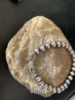 Native American Navajo Pearls 7mm Beads 7 Sterling Silver Bracelet 14180