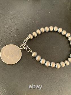 Native American Navajo Pearls 7mm Beads 7 Sterling Silver Bracelet 14180