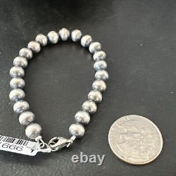 Native American Navajo Pearls 7mm Beads 8 Sterling Silver Bracelet 99978