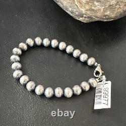 Native American Navajo Pearls 7mm Beads 8 Sterling Silver Bracelet 99978