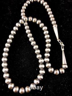 Native American Navajo Pearls 8 mm Sterling Silver Bead Necklace 24 Sale Gift