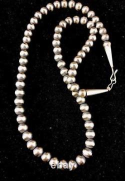 Native American Navajo Pearls 8 mm Sterling Silver Bead Necklace 24 Sale Gift