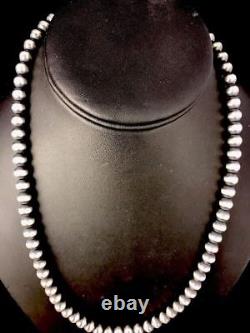 Native American Navajo Pearls 8 mm Sterling Silver Bead Necklace 24 Sale Gift