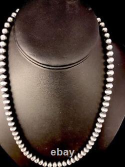 Native American Navajo Pearls 8 mm Sterling Silver Bead Necklace 24 Sale Gift