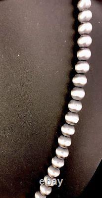 Native American Navajo Pearls 8 mm Sterling Silver Bead Necklace 24 Sale Gift