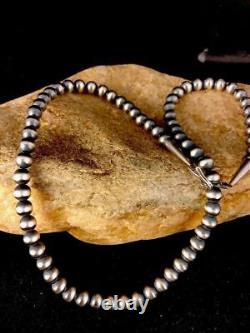 Native American Navajo Pearls 8 mm Sterling Silver Bead Necklace 24 Sale Gift