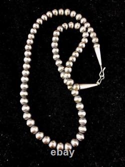 Native American Navajo Pearls 8 mm Sterling Silver Bead Necklace 24 Sale Gift