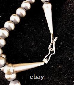 Native American Navajo Pearls 8 mm Sterling Silver Bead Necklace 24 Sale Gift