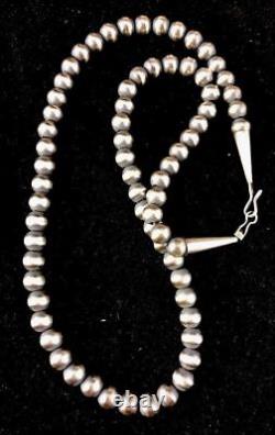 Native American Navajo Pearls 8 mm Sterling Silver Bead Necklace 24 Sale Gift