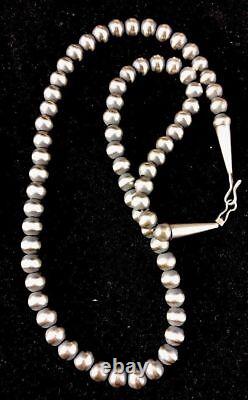 Native American Navajo Pearls 8 mm Sterling Silver Bead Necklace 24 Sale Gift