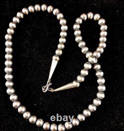 Native American Navajo Pearls 8 mm Sterling Silver Bead Necklace 24 Sale Gift