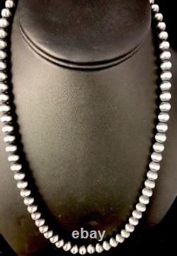 Native American Navajo Pearls 8 mm Sterling Silver Bead Necklace 24 Sale Gift