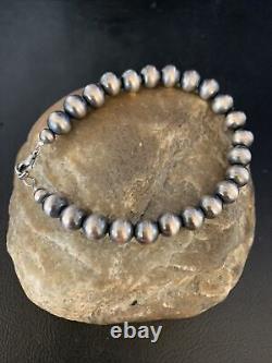 Native American Navajo Pearls 8mm Beads 7 Sterling Silver Bracelet 99987
