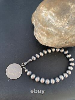 Native American Navajo Pearls 8mm Beads 8 Sterling Silver Bracelet 14188