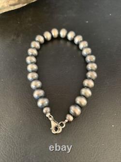 Native American Navajo Pearls 8mm Beads 8 Sterling Silver Bracelet 14188